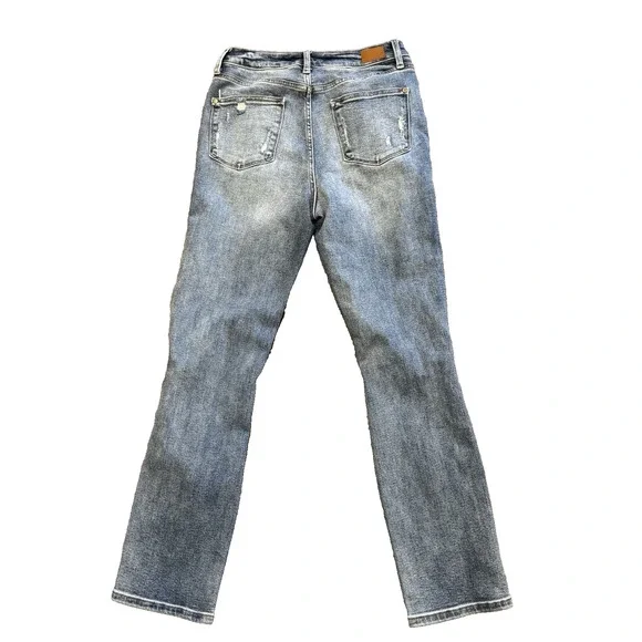 Judy Blue Distressed Shredded Jeans Straight Fit Size 7/28 Light Wash - Picture 6 of 16